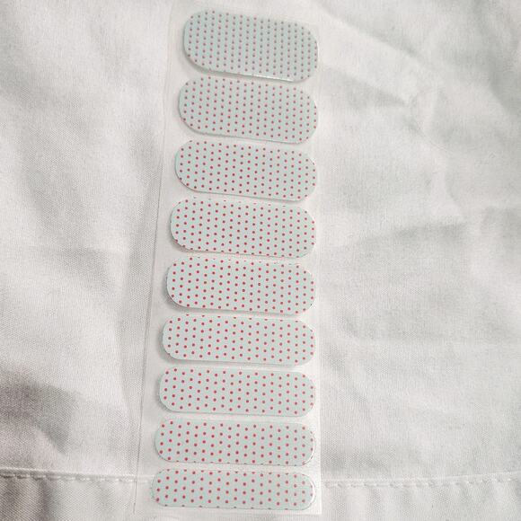 Jamberry New half sheet Swiss Dot powder blue & poppy nail wraps - Picture 2 of 4